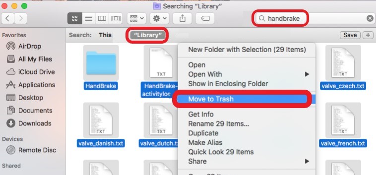 Удалить Handbrake на Mac вручную