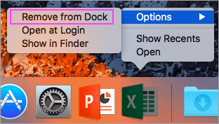 Desinstale o Microsoft Office no Mac do seu dock