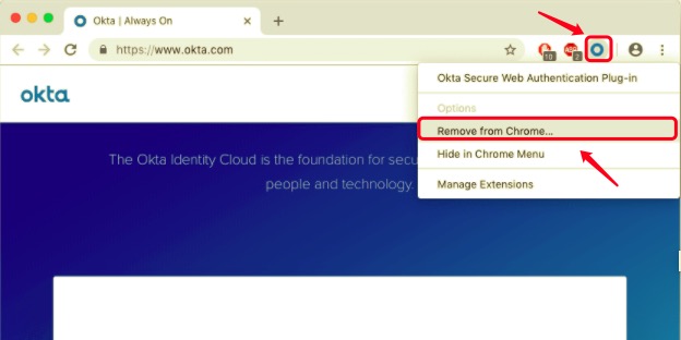 Remova o plug-in Okta do Chrome no Mac