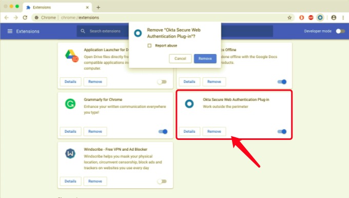 Remove Okta Plugin from Mac via Chrome Settings