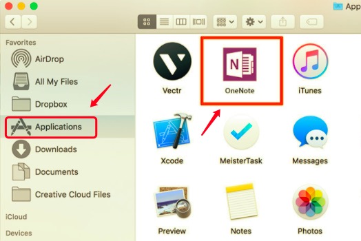 Remove OneNote on Mac by Moving the Icon into the Trash