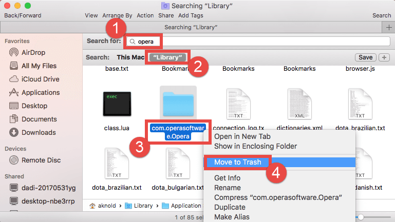 Remove Opera on Mac Manually