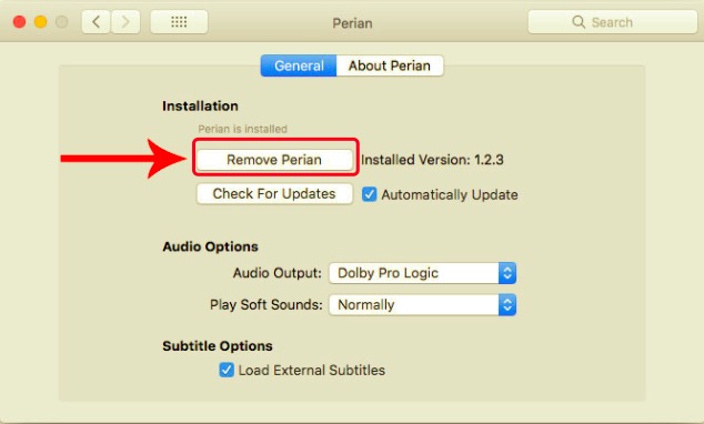 Remove Perian from Mac via System Preferences