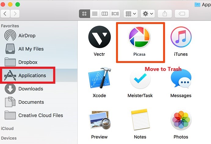 Удаление Picasa на Mac вручную