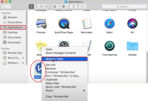 Desinstalar manualmente o Windscribe no Mac