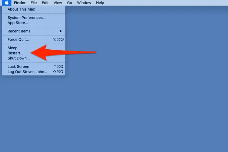重新启动 Mac 以在 Mac 上手动卸载 Printopia