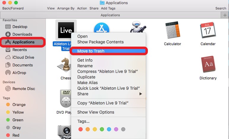 Вручную удалить Ableton на Mac