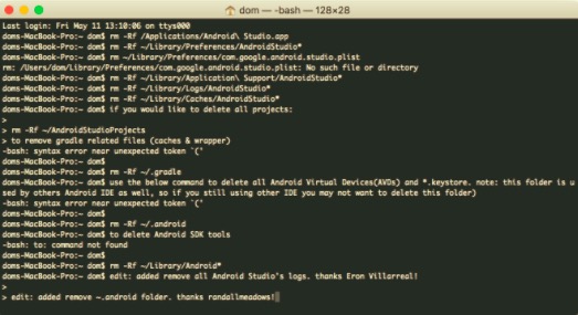 Uninstall Android Studio on Mac via Terminal