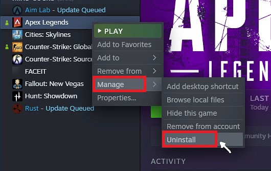 Remove Apex Legends from Steam
