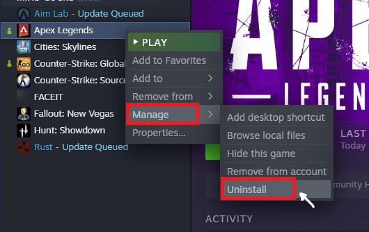 Usuń Apex Legends ze Steam