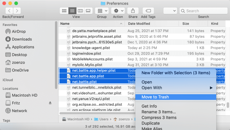 Remova os arquivos de preferências para desinstalar o Battle.net no Mac