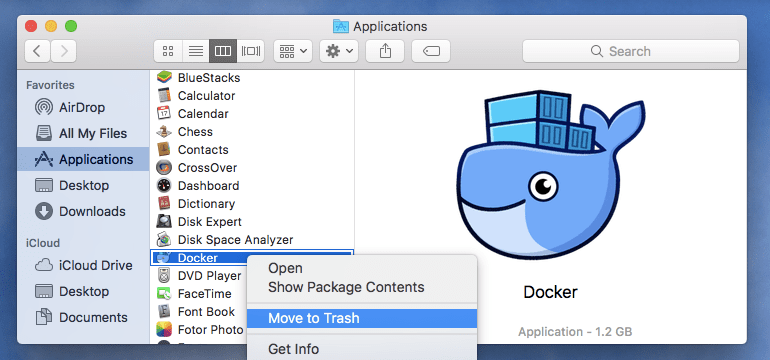 Desinstalar manualmente o Docker no Mac