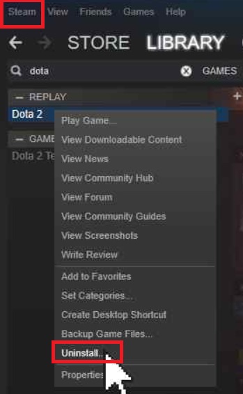 Uninstall Dota 2 on Mac from Steam