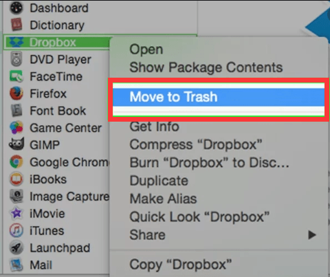 Удалить Dropbox из Mac с помощью Finder