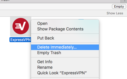 Desinstale manualmente a ExpressVPN no Mac