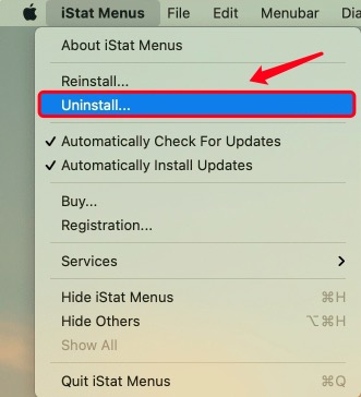 Odinstaluj iStat Menus na Macu z Apple Menus Bar