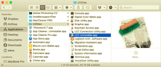 Uninstall Logitech Control Center via Its Uninstaller