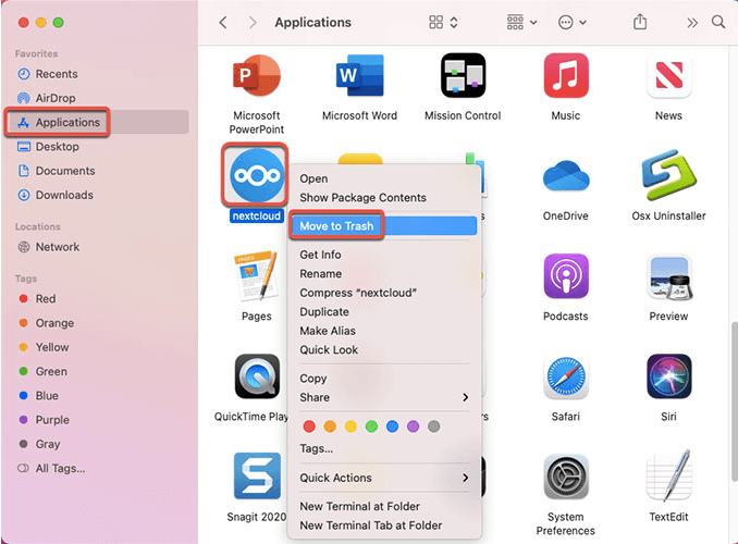 Verwijder Nextcloud op Mac
