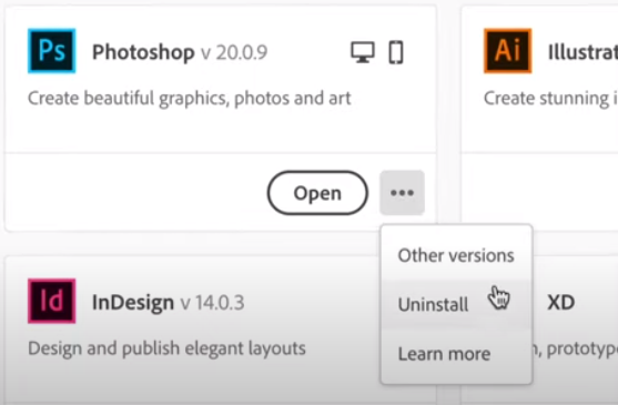 Uninstall Photoshop from Adobe Creative Cloud
