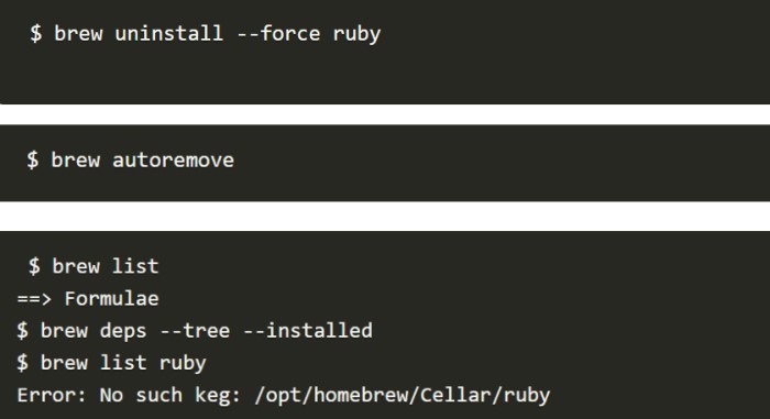 Bevestig of je Ruby op Mac hebt verwijderd