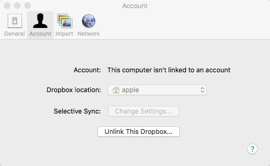 Mac에서 Dropbox 계정 연결 해제