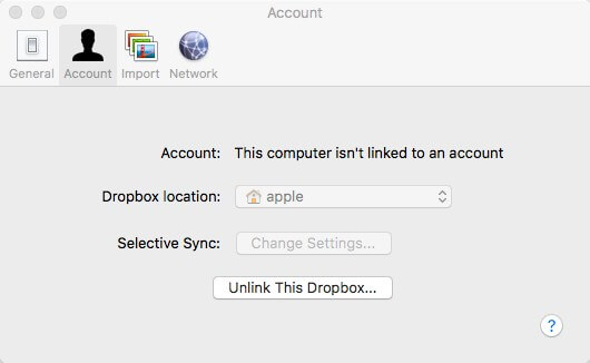 从 Mac 取消链接 Dropbox 帐户