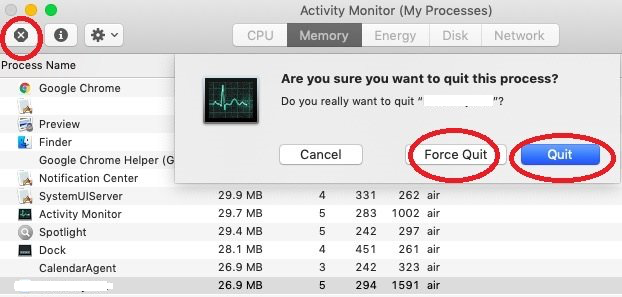 Use Activity Monitor to Stop Prizmo Processes