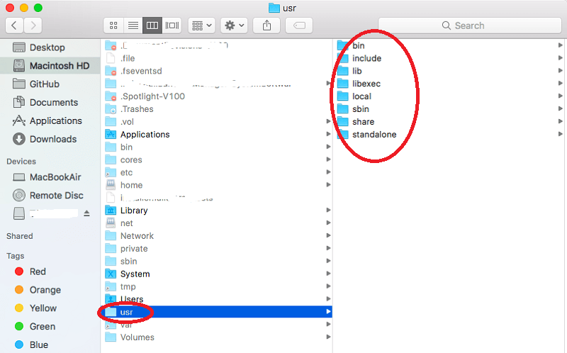 使用 Finder 在 Mac 上访问 Usr 文件夹