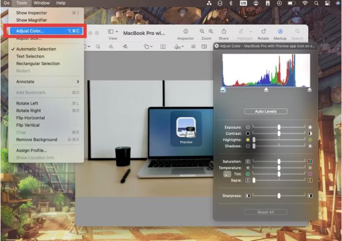 Using Preview Adjust Color
