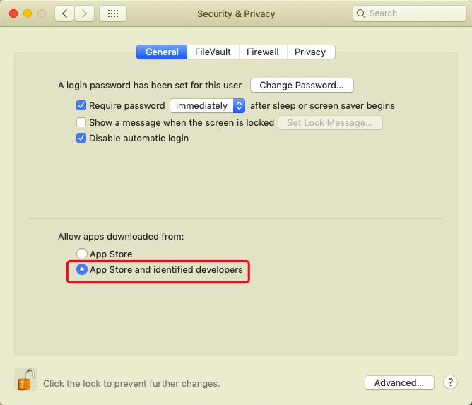 Wijzig beveiligingsvoorkeuren voor applicaties Downloaden op Mac