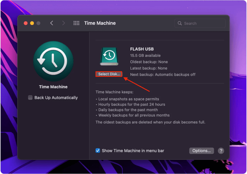 Enable Time Machine Backups