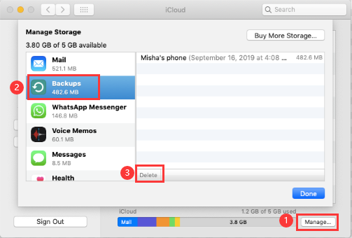 Excluir backups no Mac do iCloud