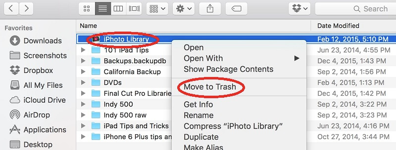 حذف مكتبة iPhoto الخاصة بي يدويًا