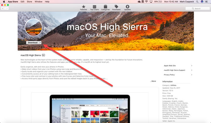 下载 macOS High Sierra 进行全新安装
