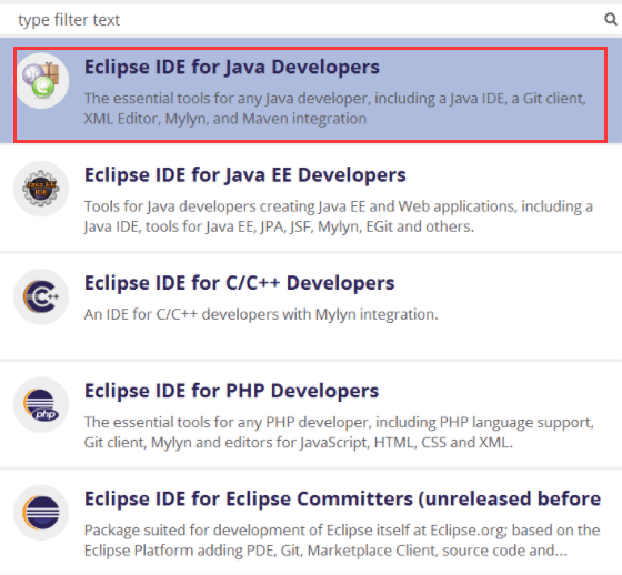 Java 개발자용 Eclipse IDE 다운로드