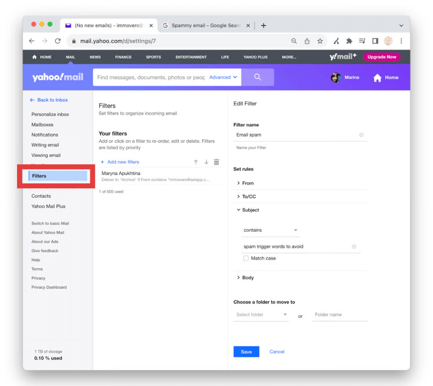 Redirect Emails Using Yahoo Filters