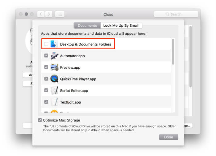 تبديل مستندات iCloud Desktop