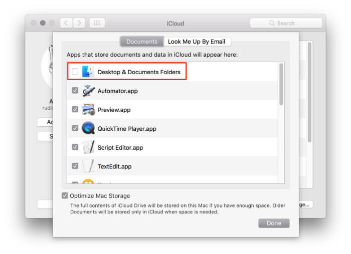 iCloud Desktop Documents Toggle