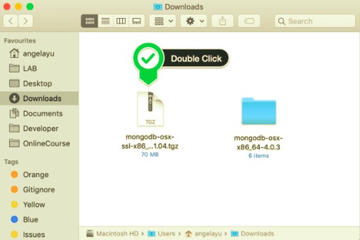 使用手动下载在 Mac 上安装 MongoDB