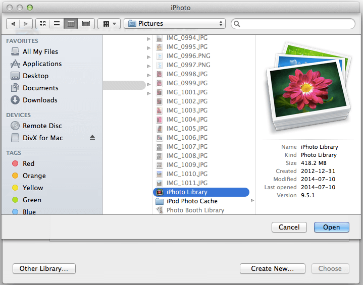 Przejdź do biblioteki iPhoto, aby usunąć pamięć podręczną zdjęć iPoda