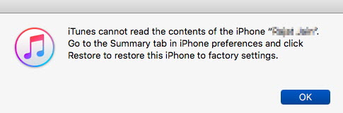 iTunes не может прочитать содержимое iPhone