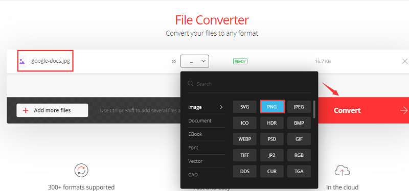 Convertio JPEG naar PNG-converter