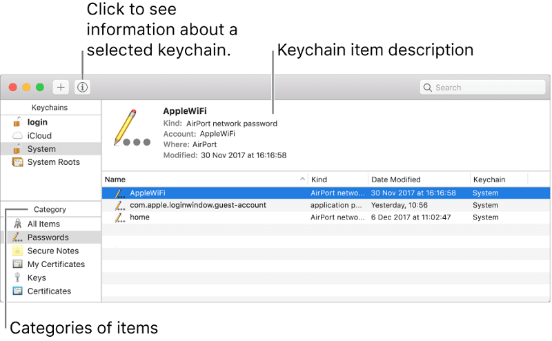 Gerenciar senhas no Mac Use Keychain Access