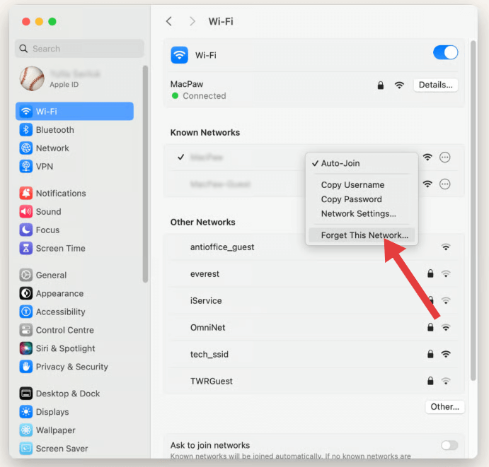 Forget This Network Mac