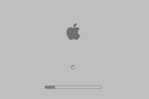 Mac travado na tela de carregamento com logotipo da Apple