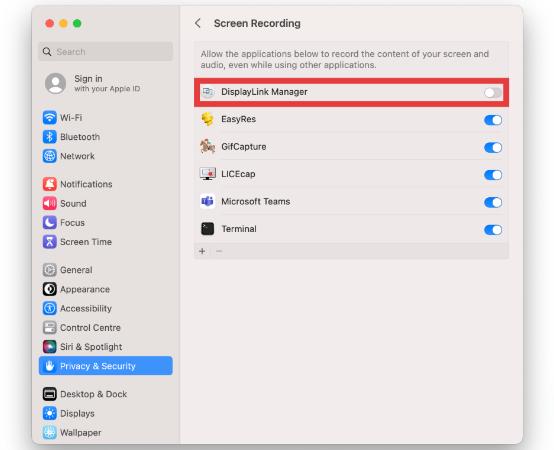 Revoke Screen Recording Permissions