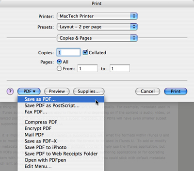 Macosx Print Salvar como PDF