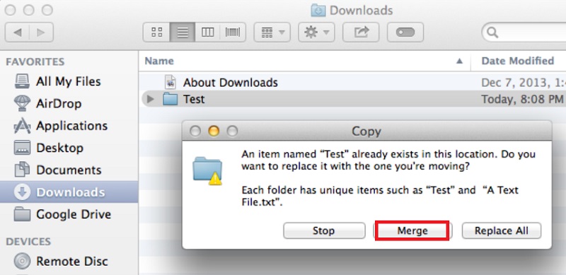 Steps to Merge Folders by Using Finder