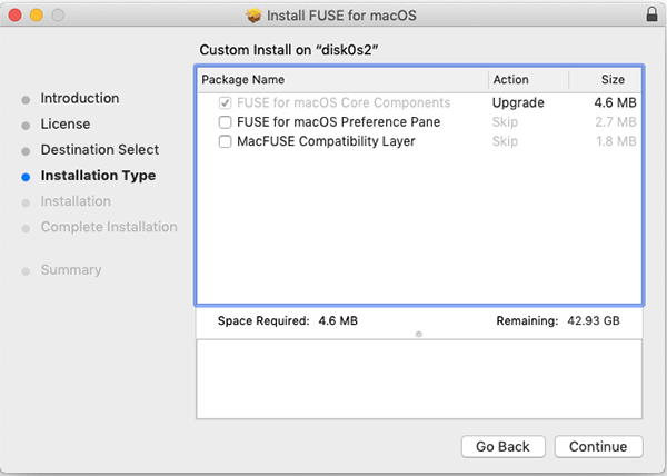 Osxfuse-installatietype