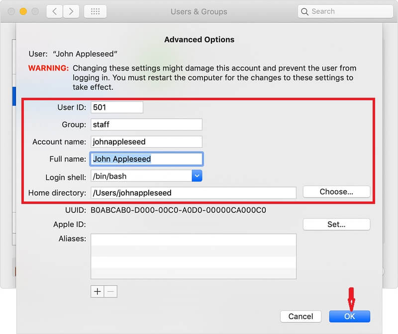 Mac user and Groups. Locate user